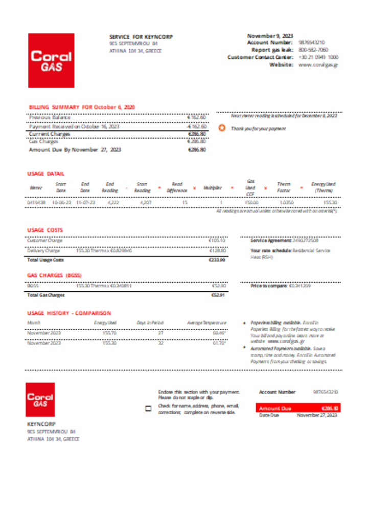 Coral Gas utility business bill SCR PSD template